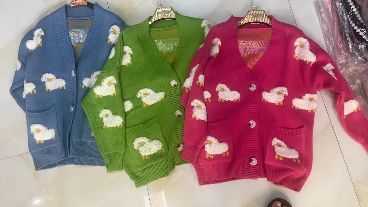 GK-O Ladies Girl Cute Sheep Sweater Coat Cardigan Knitted Tops Kawaii Preppy Cartoon Casual