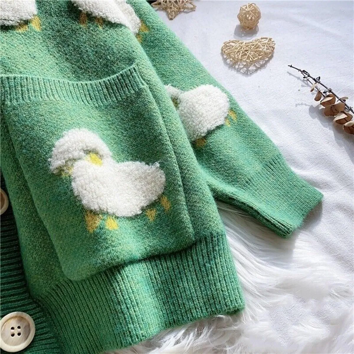 GK-O Ladies Girl Cute Sheep Sweater Coat Cardigan Knitted Tops Kawaii Preppy Cartoon Casual