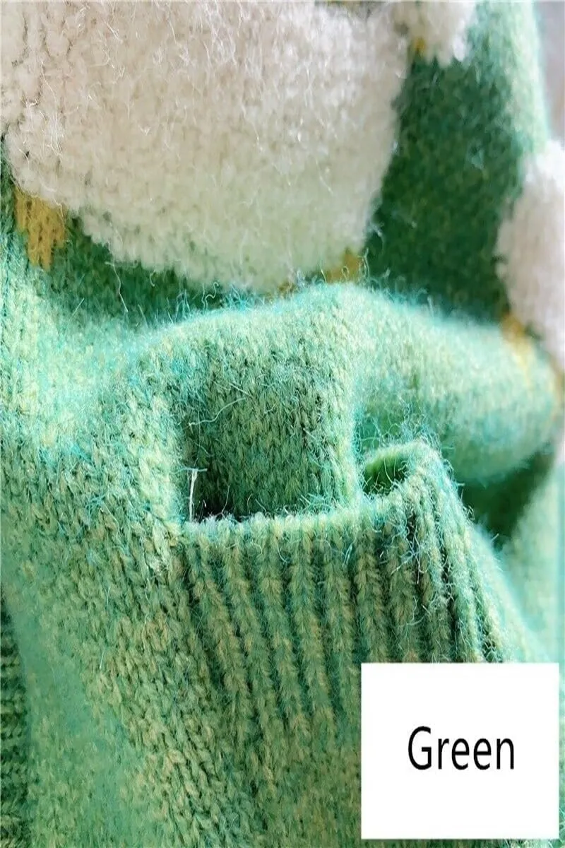 GK-O Ladies Girl Cute Sheep Sweater Coat Cardigan Knitted Tops Kawaii Preppy Cartoon Casual