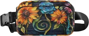 Glasses Flowers Fanny Pack for Travel Hiking Water Resistant Waist Pack Sling Bag Purse for Women Men