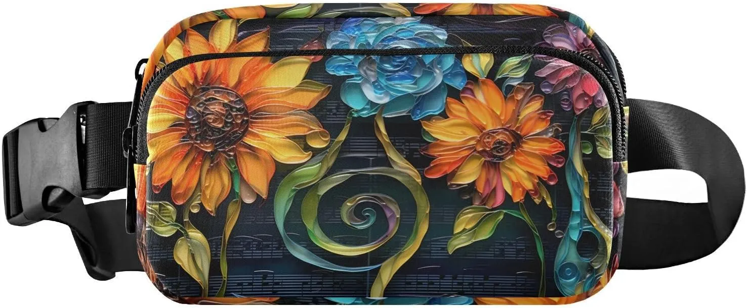 Glasses Flowers Fanny Pack for Travel Hiking Water Resistant Waist Pack Sling Bag Purse for Women Men