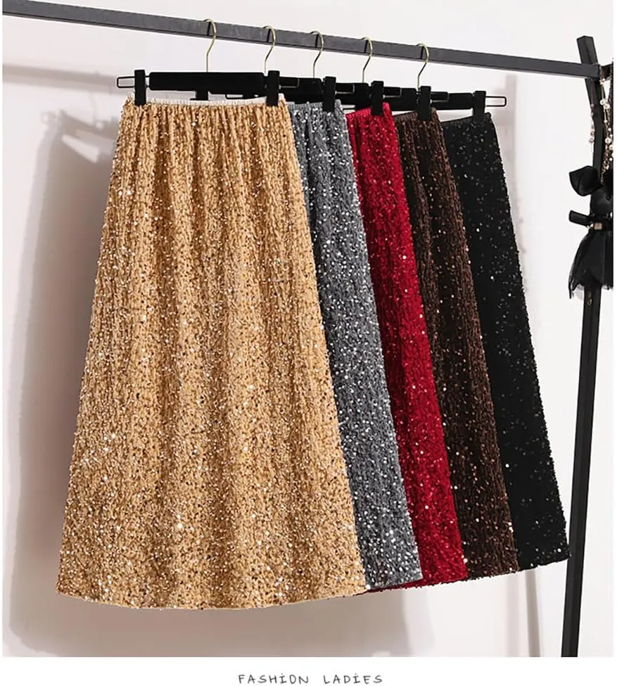 Glitter Skirts for Women Sequin Long Skirts for Girls Party Dresses