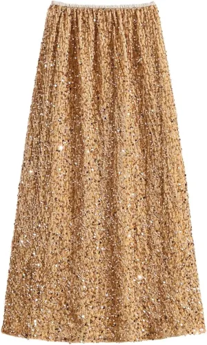 Glitter Skirts for Women Sequin Long Skirts for Girls Party Dresses