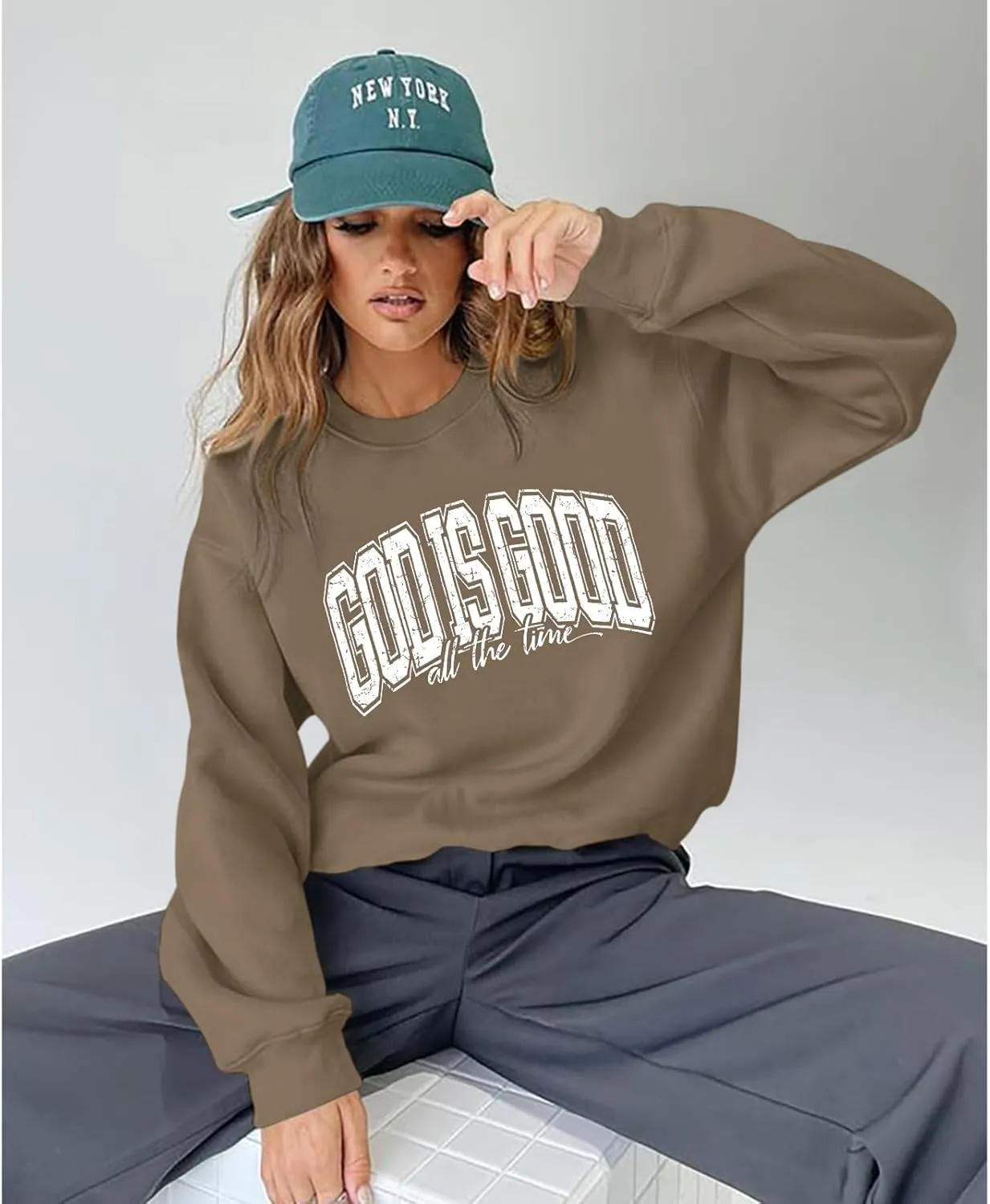 God is Good Christian Sweatshirt Women Oversized Jesus Faith Bible Verse Fleece Pullover Inspirational Graphic Tops