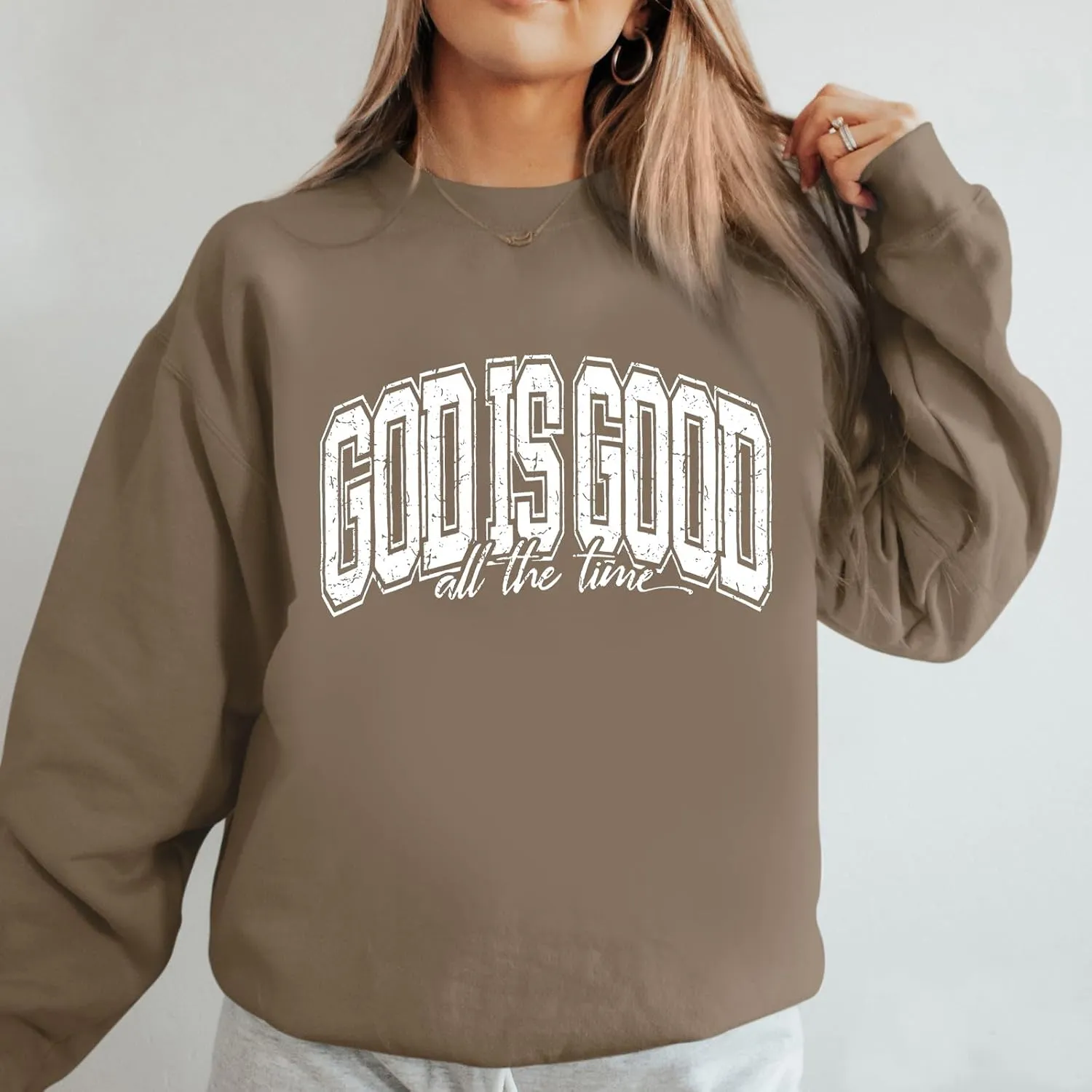 God is Good Christian Sweatshirt Women Oversized Jesus Faith Bible Verse Fleece Pullover Inspirational Graphic Tops