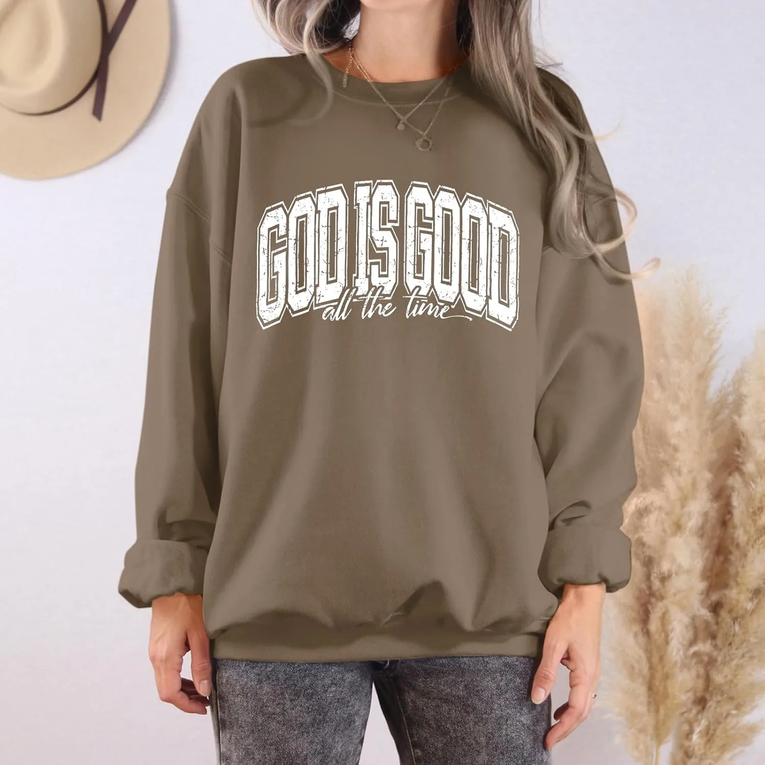 God is Good Christian Sweatshirt Women Oversized Jesus Faith Bible Verse Fleece Pullover Inspirational Graphic Tops