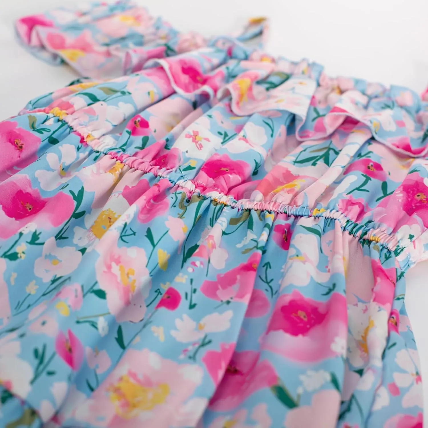 GRACE KARIN Girls Summer Dress Off Shoulder Ruffle Floral Spaghetti Strap Casual Sundress Tiered Midi Dress