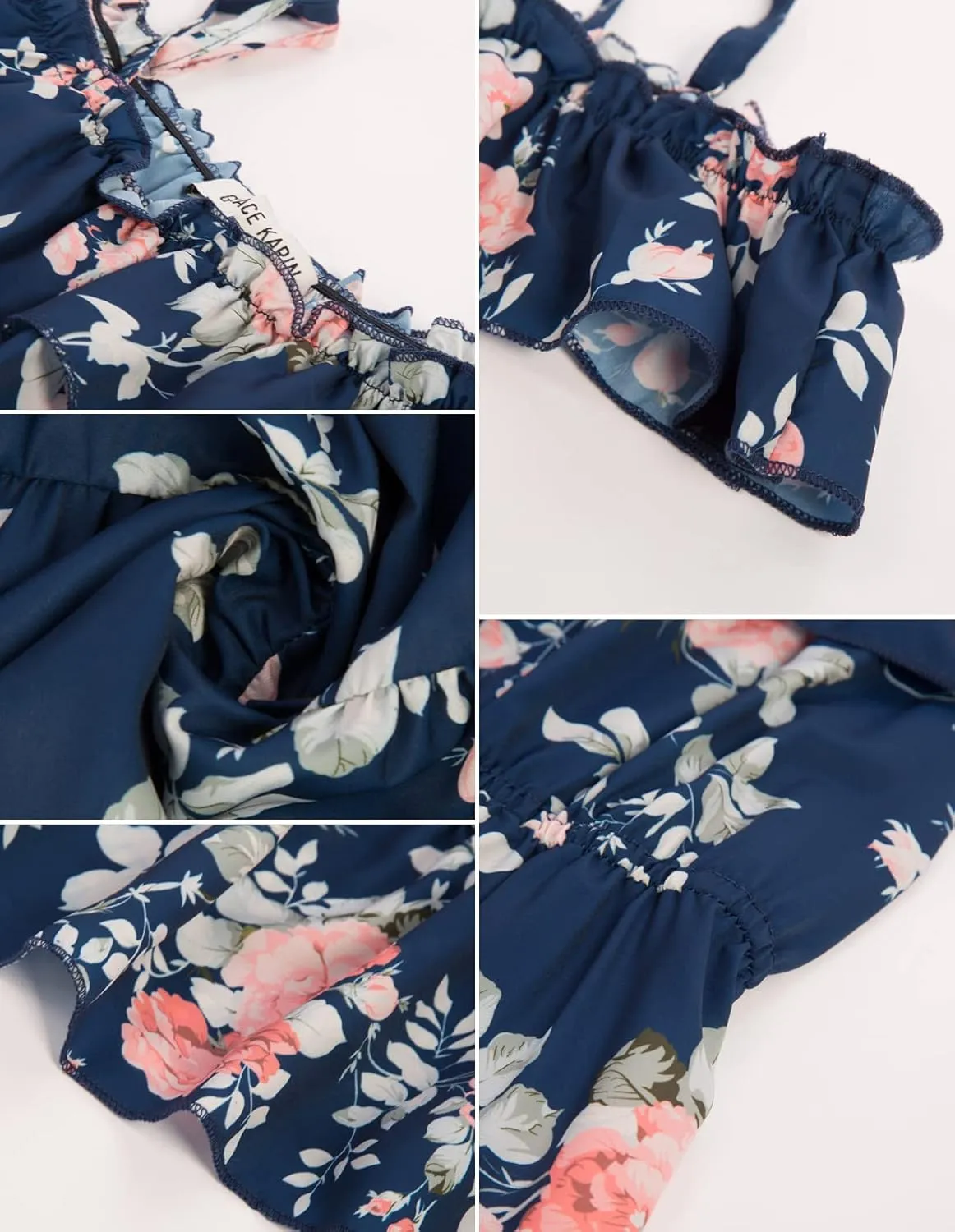 GRACE KARIN Girls Summer Dress Off Shoulder Ruffle Floral Spaghetti Strap Casual Sundress Tiered Midi Dress