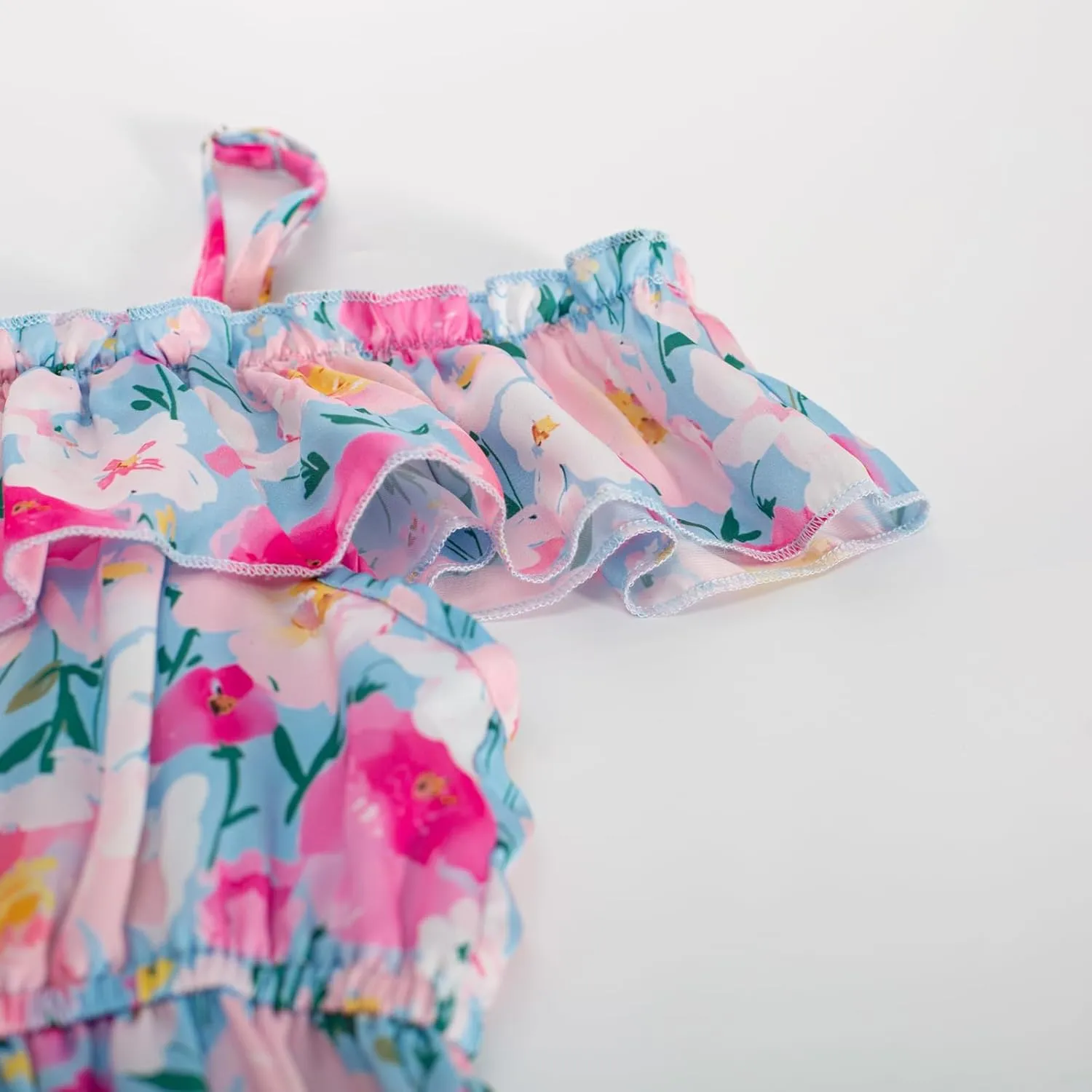 GRACE KARIN Girls Summer Dress Off Shoulder Ruffle Floral Spaghetti Strap Casual Sundress Tiered Midi Dress