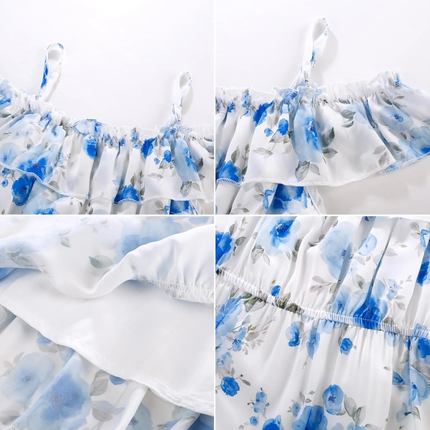 GRACE KARIN Girls Summer Dress Off Shoulder Ruffle Floral Spaghetti Strap Casual Sundress Tiered Midi Dress