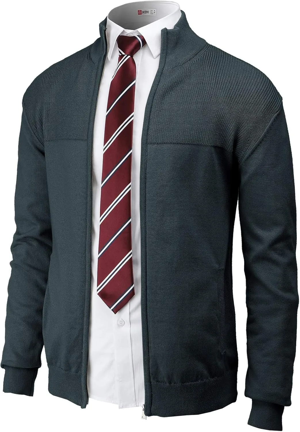 H2H Mens Casual Slim Fit Knitted Cardigan Zip-up Long Sleeve Thermal with Twisted Pattern