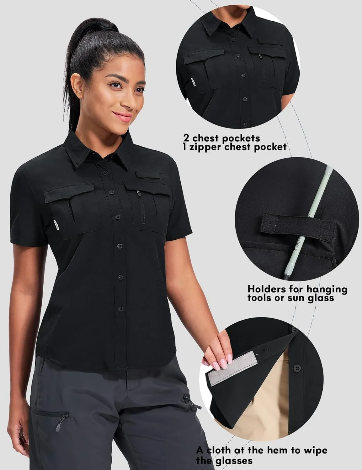 Haimont Women's Sun Protection Fishing Hiking Shirts Button Down Short Sleeve Water Resistant Quick Dry Outdoor