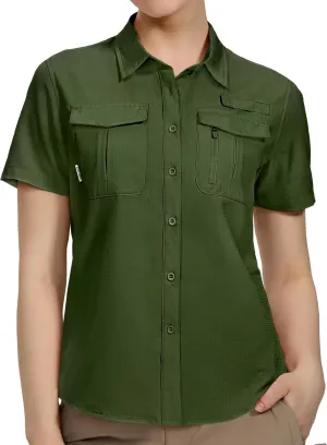 Haimont Women's Sun Protection Fishing Hiking Shirts Button Down Short Sleeve Water Resistant Quick Dry Outdoor