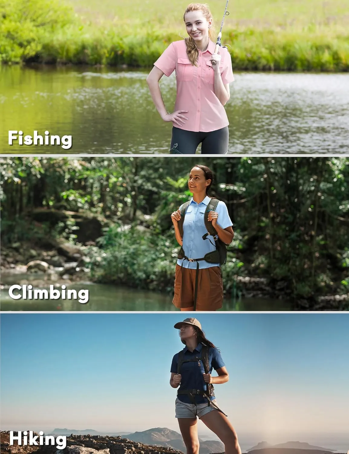 Haimont Women's Sun Protection Fishing Hiking Shirts Button Down Short Sleeve Water Resistant Quick Dry Outdoor