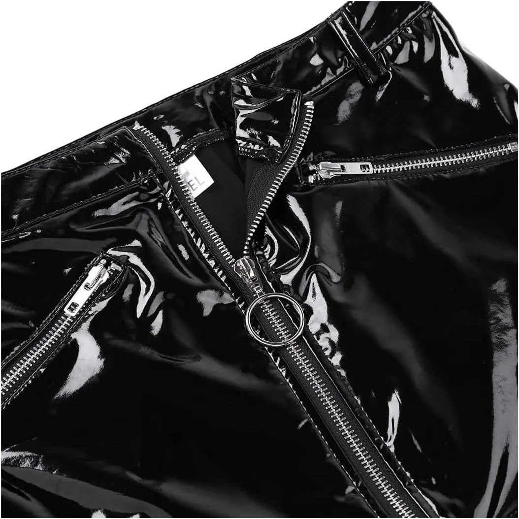 Haitpant Sexy Black Bodycon Mini Skirts Women Summer Pencil Skinny Fake Zipper Pockets Leather Short Dress Clubwear Skirts
