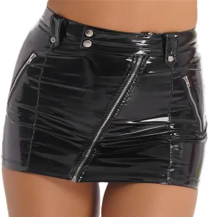 Haitpant Sexy Black Bodycon Mini Skirts Women Summer Pencil Skinny Fake Zipper Pockets Leather Short Dress Clubwear Skirts