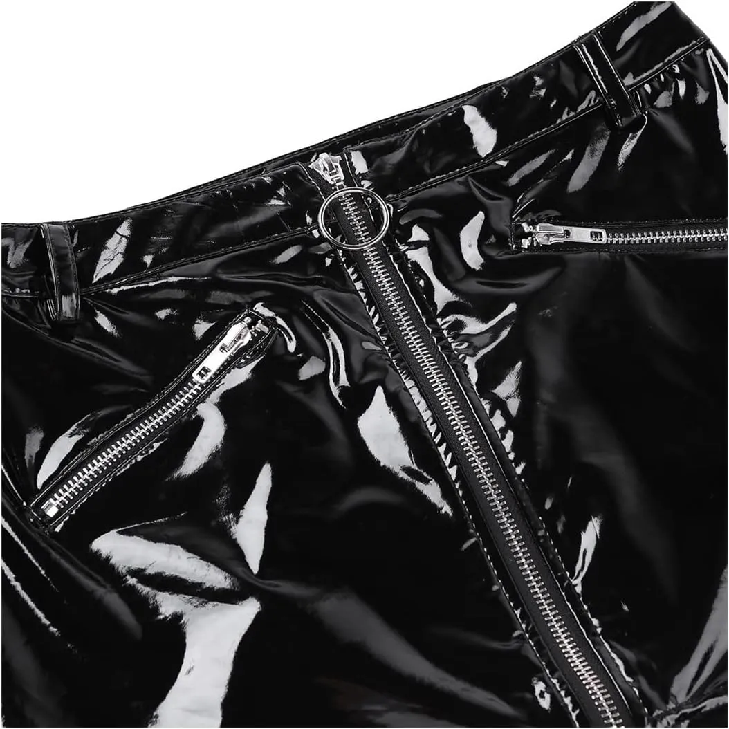 Haitpant Sexy Black Bodycon Mini Skirts Women Summer Pencil Skinny Fake Zipper Pockets Leather Short Dress Clubwear Skirts