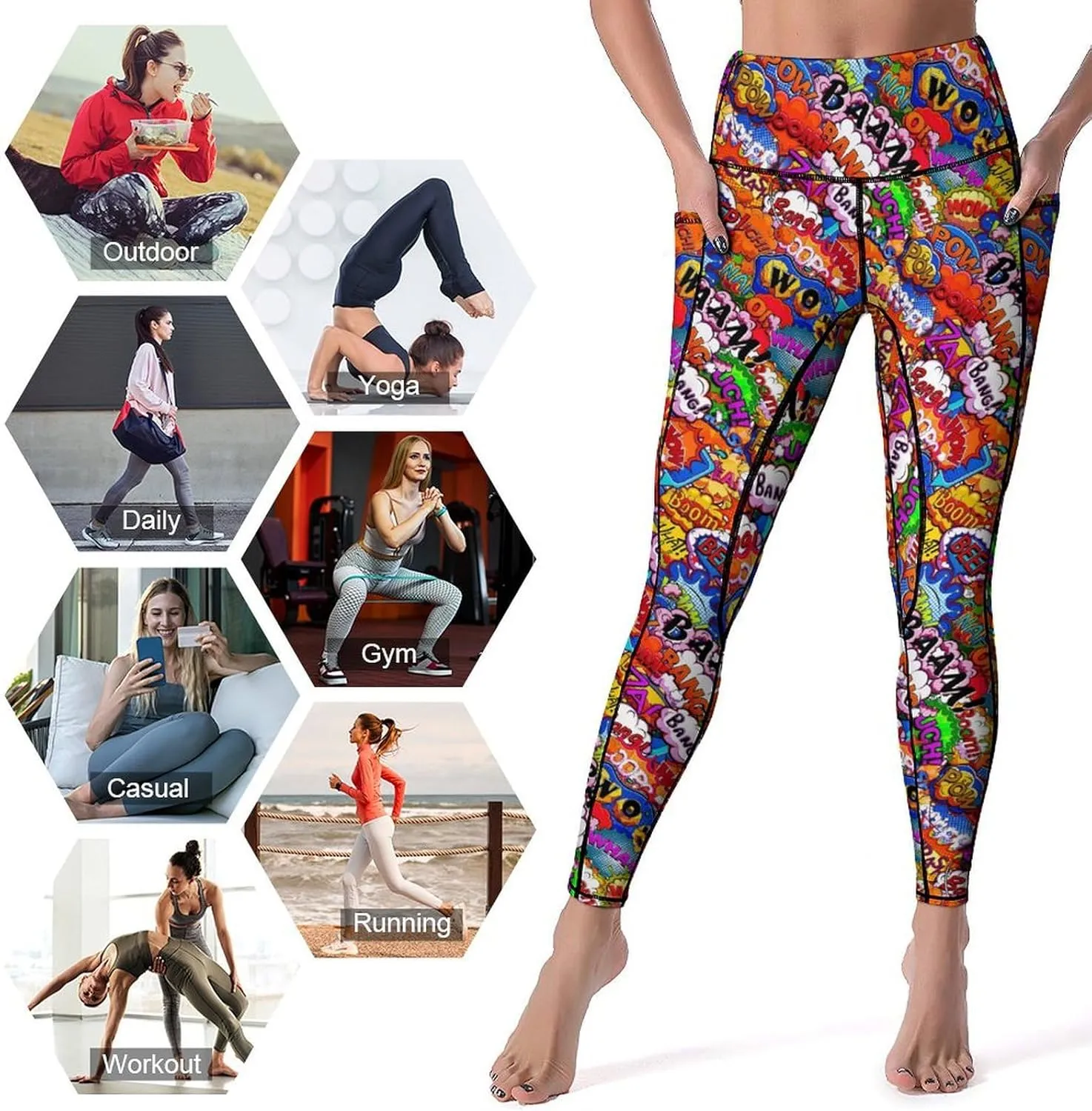 Halloween Skulls Yoga Pants Women Tummy Control Workout Leggings with Pockets High Waist Sports Trousers Lounge Pants