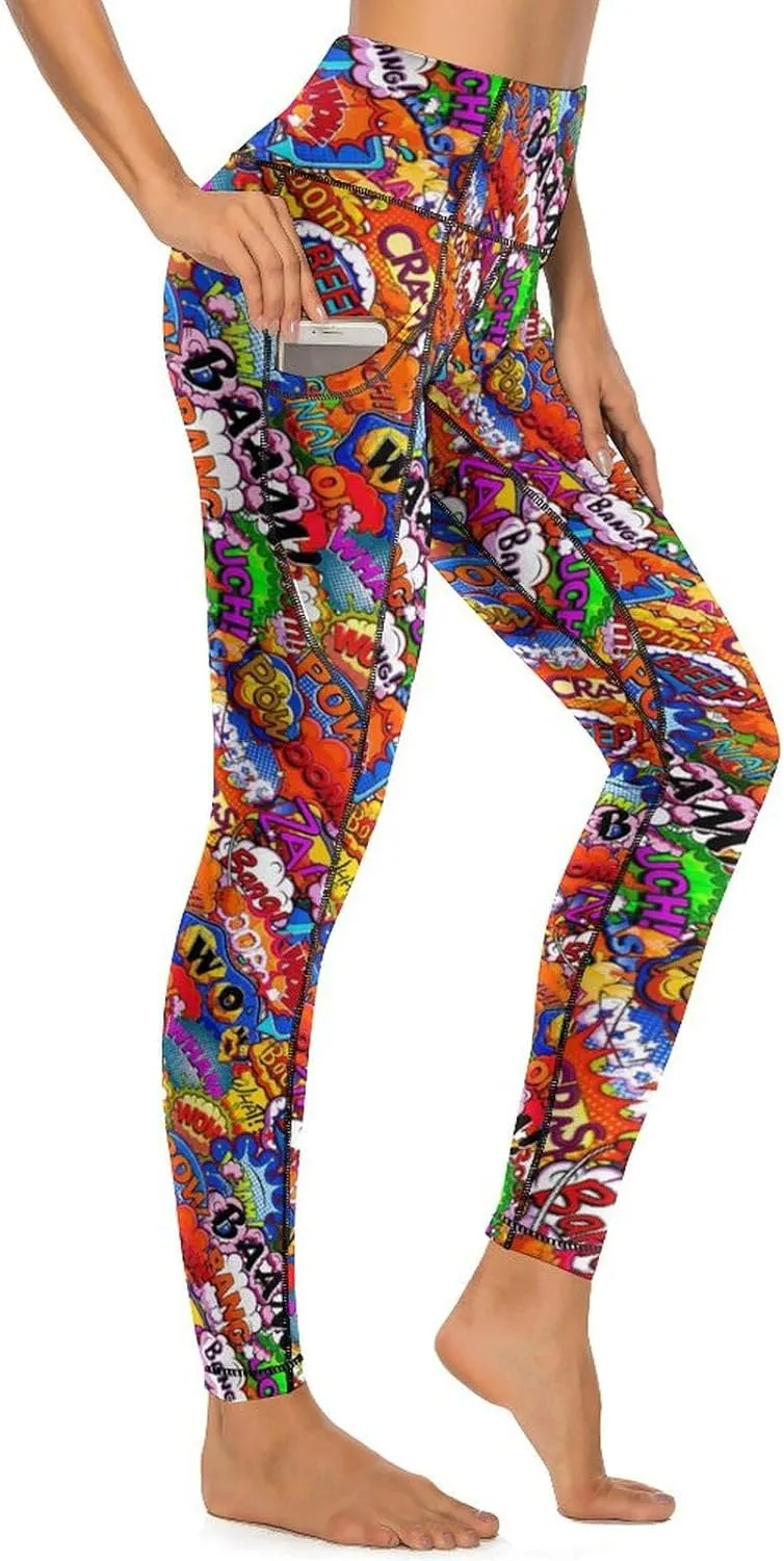 Halloween Skulls Yoga Pants Women Tummy Control Workout Leggings with Pockets High Waist Sports Trousers Lounge Pants