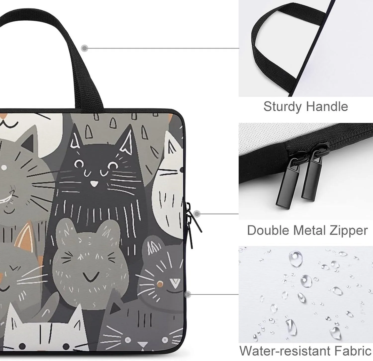 Hand Drawn Style Cat Laptop Bag Durable Laptop Sleeve Water-Resistant Notebook Bag for Computer Or Tablet