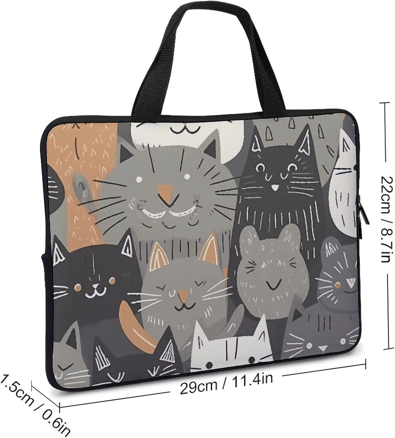 Hand Drawn Style Cat Laptop Bag Durable Laptop Sleeve Water-Resistant Notebook Bag for Computer Or Tablet