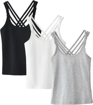 Happy Cherry Girls Sleeveless Tank Top Stretch Undershirts Basic Cami Camisole 3 Pack