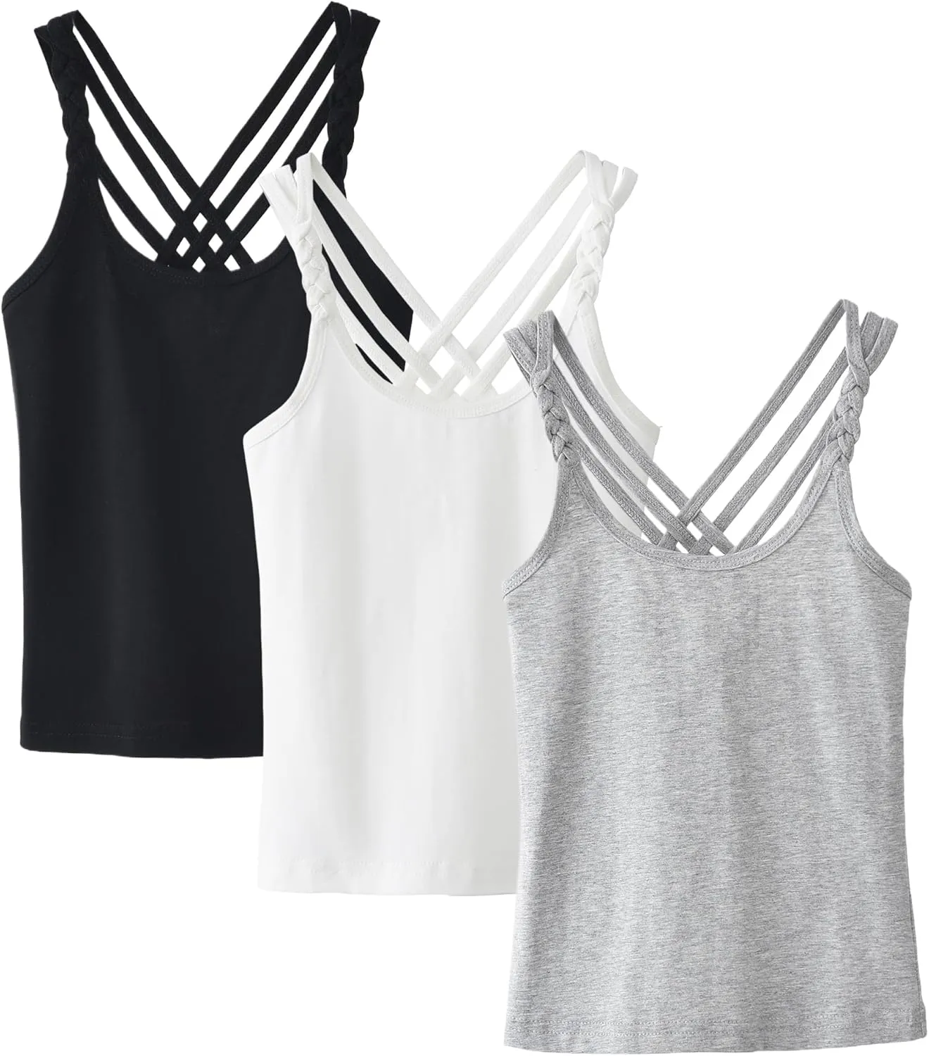 Happy Cherry Girls Sleeveless Tank Top Stretch Undershirts Basic Cami Camisole 3 Pack