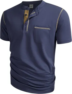 Hardaddy Men's Short Sleeve Henley Shirts Casual Summer Lightweight Button Henley Solid T-Shirt Tops