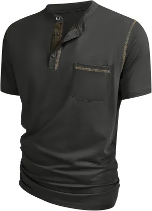 Hardaddy Men's Short Sleeve Henley Shirts Casual Summer Lightweight Button Henley Solid T-Shirt Tops
