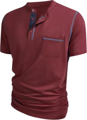Hardaddy Men's Short Sleeve Henley Shirts Casual Summer Lightweight Button Henley Solid T-Shirt Tops