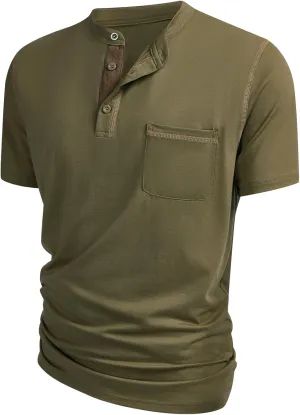 Hardaddy Men's Short Sleeve Henley Shirts Casual Summer Lightweight Button Henley Solid T-Shirt Tops