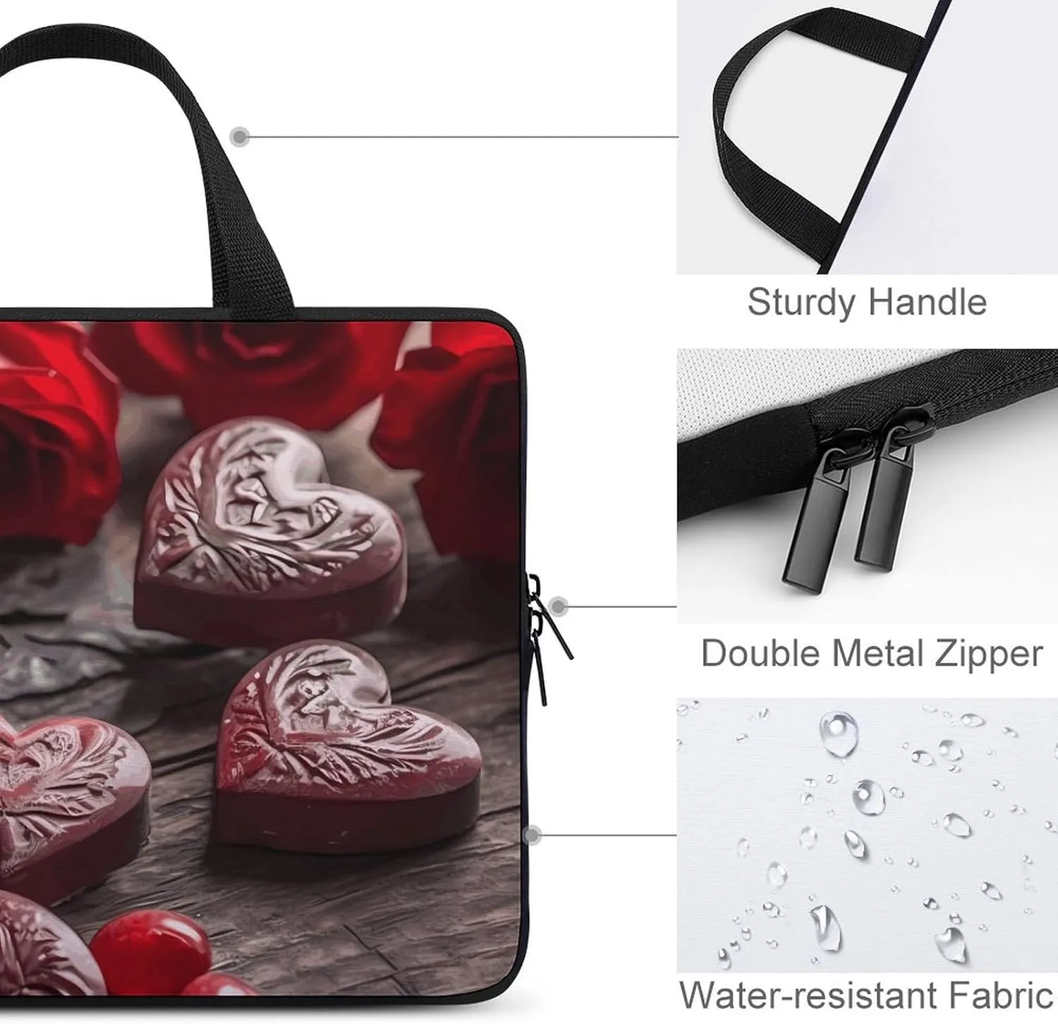 Hearts on Table Laptop Bag Durable Laptop Sleeve Water-Resistant Notebook Bag for Computer Or Tablet