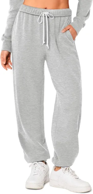 HeSaYep Women's Sweatpants Baggy Interior Drawstring High Waist Sweat Pants Cinch Bottom Jogger Pants