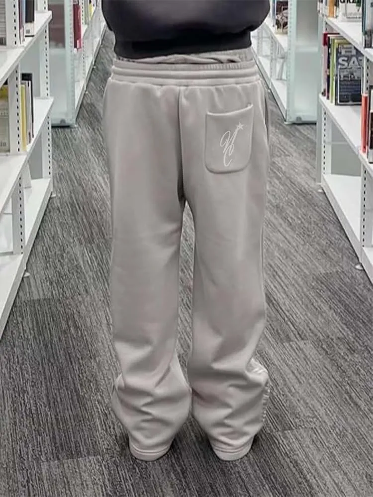 heyheyshine Double Waisted Sweatpants for Men Women Y2K Wide Leg Baggy Pants Drawstring Waist Pants Jogge Sweatpants