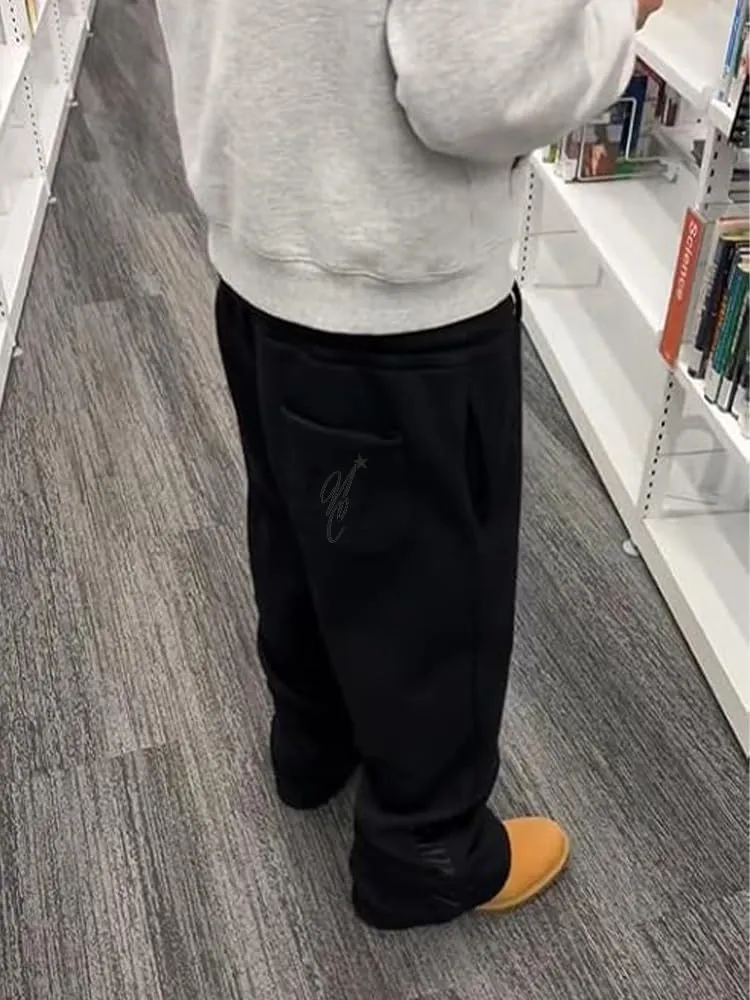 heyheyshine Double Waisted Sweatpants for Men Women Y2K Wide Leg Baggy Pants Drawstring Waist Pants Jogge Sweatpants