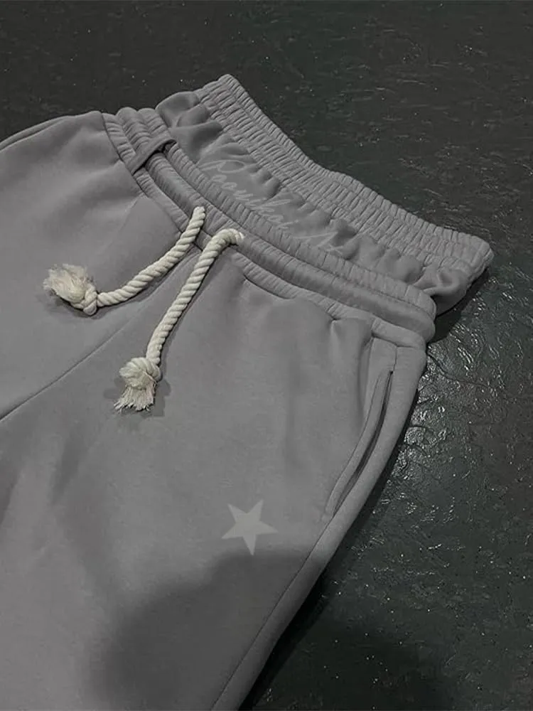 heyheyshine Double Waisted Sweatpants for Men Women Y2K Wide Leg Baggy Pants Drawstring Waist Pants Jogge Sweatpants