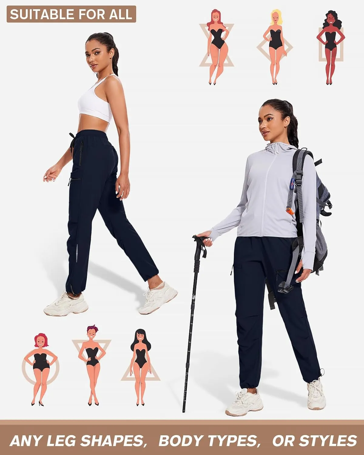 Hiking Pants Women Cargo Joggers for Women Summer Golf Travel Pant Lightweight Elastic Quick Dry Water Resistant with Pockets