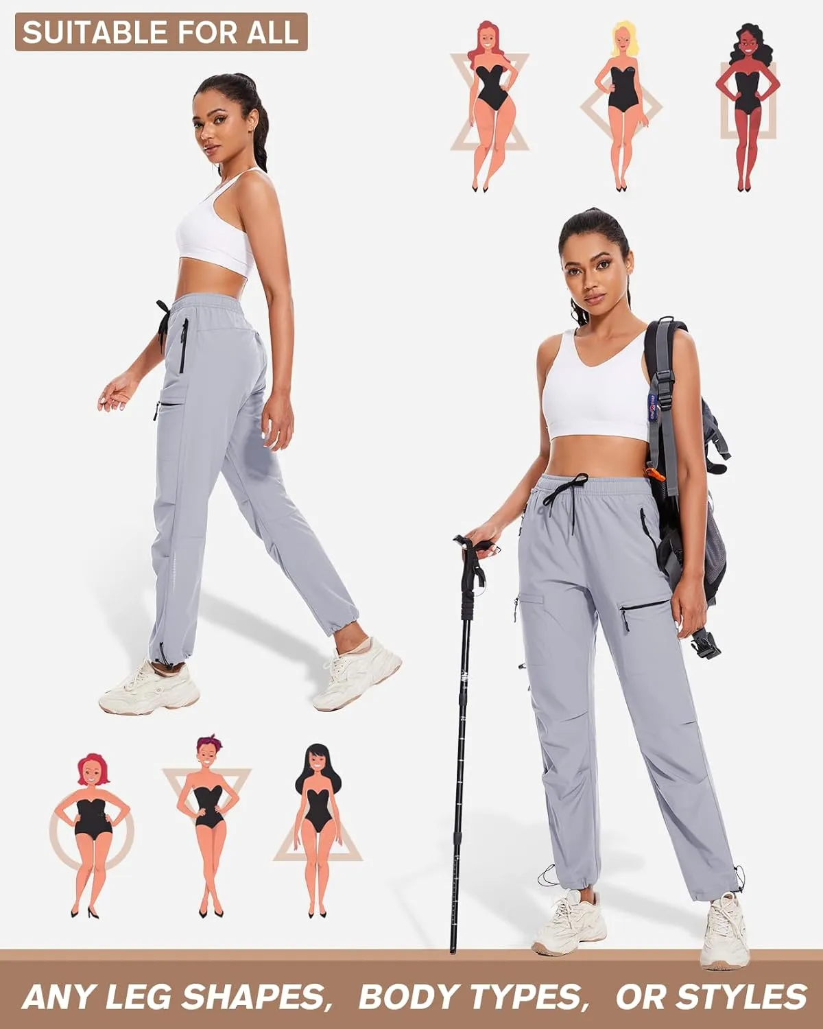 Hiking Pants Women Cargo Joggers for Women Summer Golf Travel Pant Lightweight Elastic Quick Dry Water Resistant with Pockets