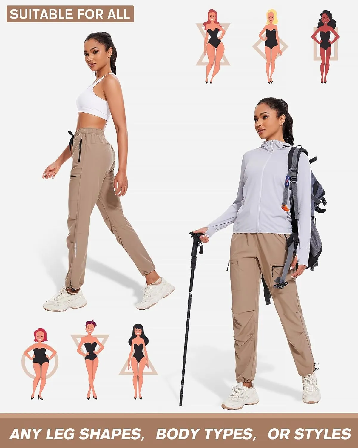 Hiking Pants Women Cargo Joggers for Women Summer Golf Travel Pant Lightweight Elastic Quick Dry Water Resistant with Pockets
