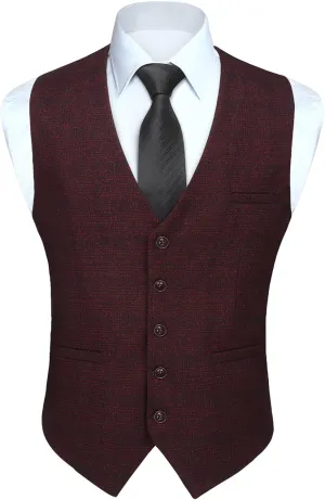HISDERN Men's Suit Vest Business Plaid Formal Dress Waistcoat Slim Fit Vests for Men with 3 Pocket for Suit or Tuxedo