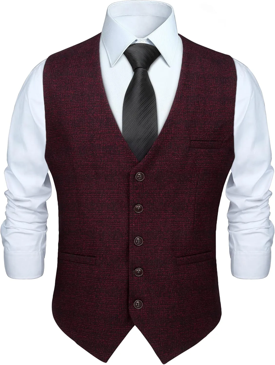 HISDERN Men's Suit Vest Business Plaid Formal Dress Waistcoat Slim Fit Vests for Men with 3 Pocket for Suit or Tuxedo