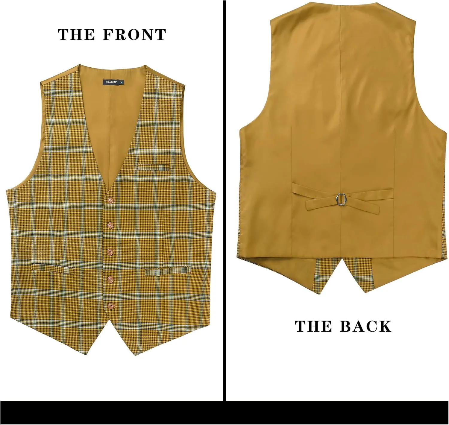 HISDERN Men's Suit Vest Business Plaid Formal Dress Waistcoat Slim Fit Vests for Men with 3 Pocket for Suit or Tuxedo