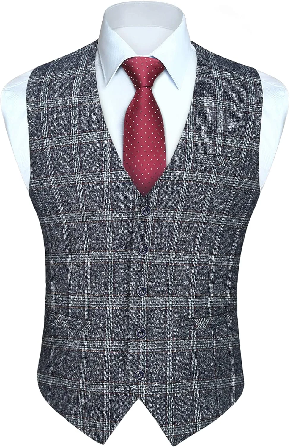 HISDERN Men's Suit Vest Business Plaid Formal Dress Waistcoat Slim Fit Vests for Men with 3 Pocket for Suit or Tuxedo