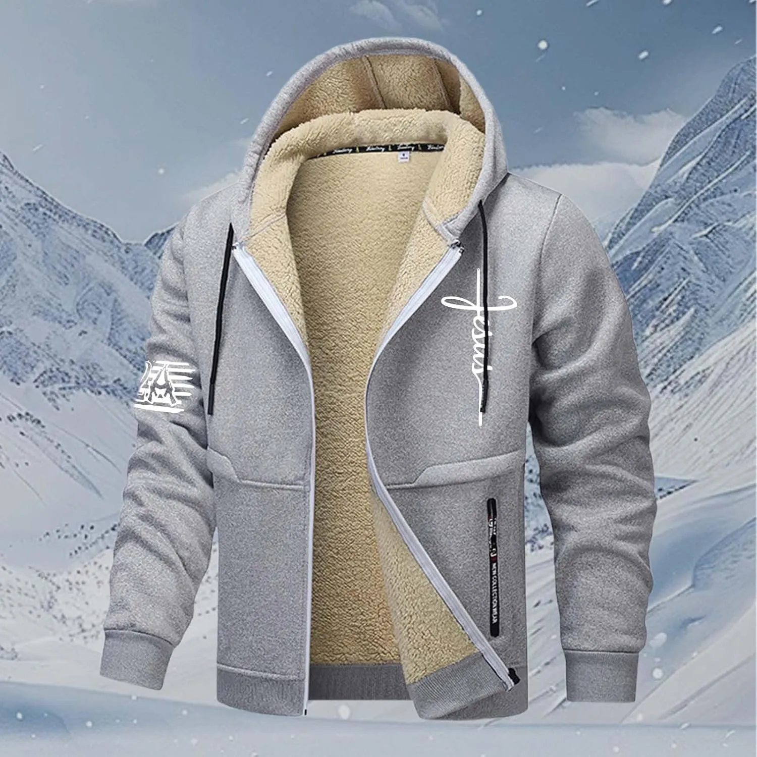Hoodies for Men Heavyweight Fleece Lined Hoodie Thick Winter Pullover Warm Hooded Sweatshirt Thermal Windproof Jacket
