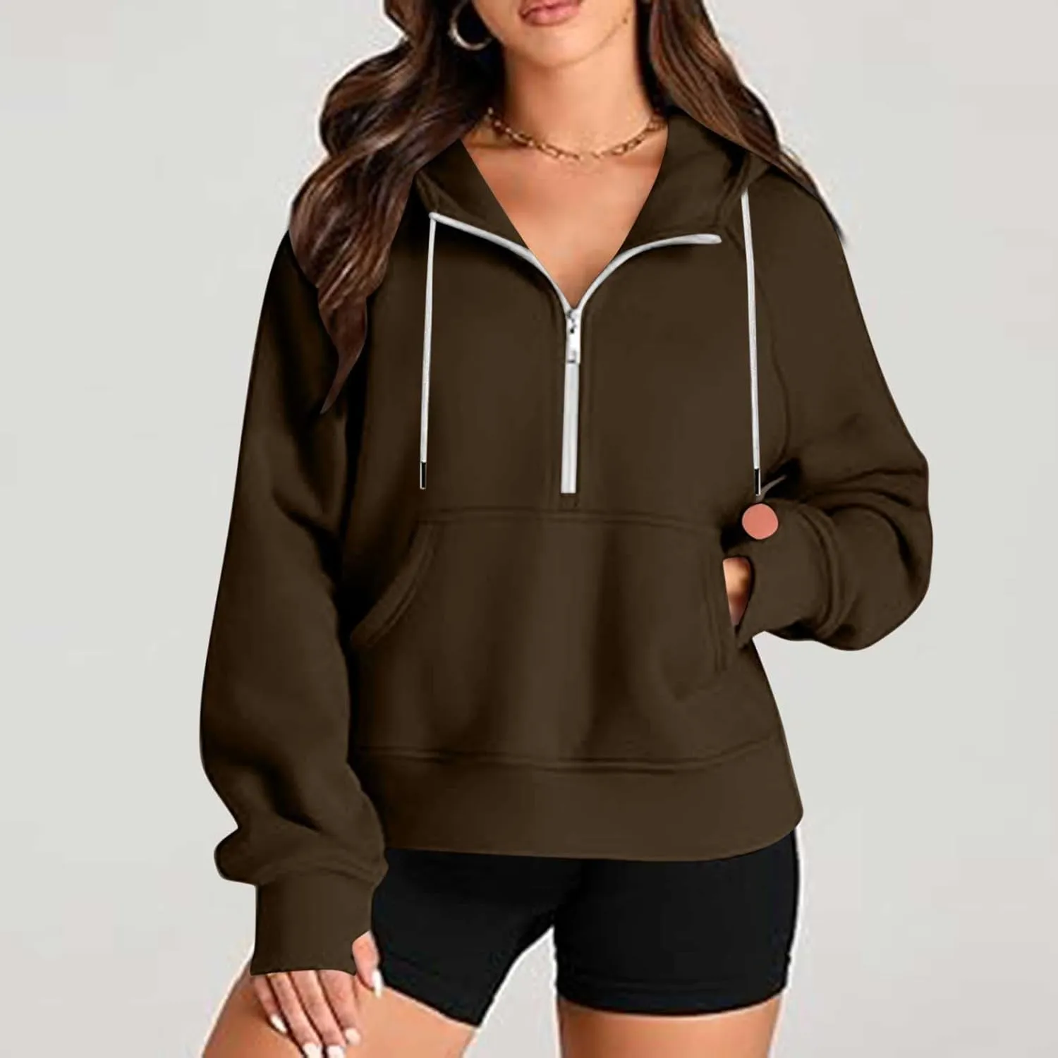 Hoodies for Teen Girls Half Zip Crop Sweatshirt Drawstring Pullover Going Out Cute Fashion Dating Shirts Thumb Hole