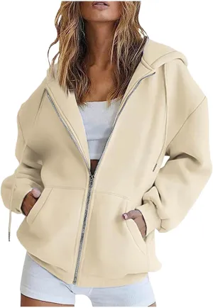 Hoodies for Women Cute Hoodies Teen Girl Fall Jacket Oversized Sweatshirts Casual Drawstring Zip Up Y2K Hoodie with Pocket