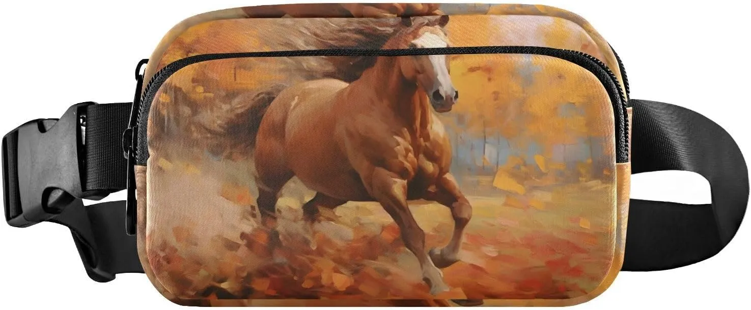 Horse Running Fanny Pack for Travel Hiking Water Resistant Waist Pack Sling Bag Purse for Women Men