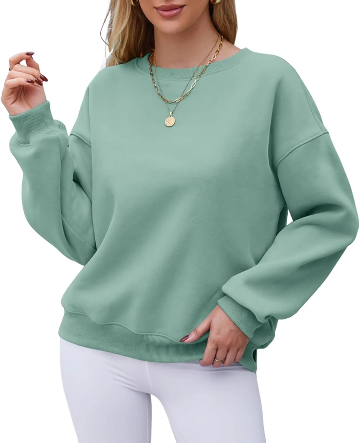 Hount Women's Crew Neck Sweatshirt Oversized Pullover Casual Fleece Long Sleeve Loose Fit Top Shirt Fashion 2024 Fall Clothes