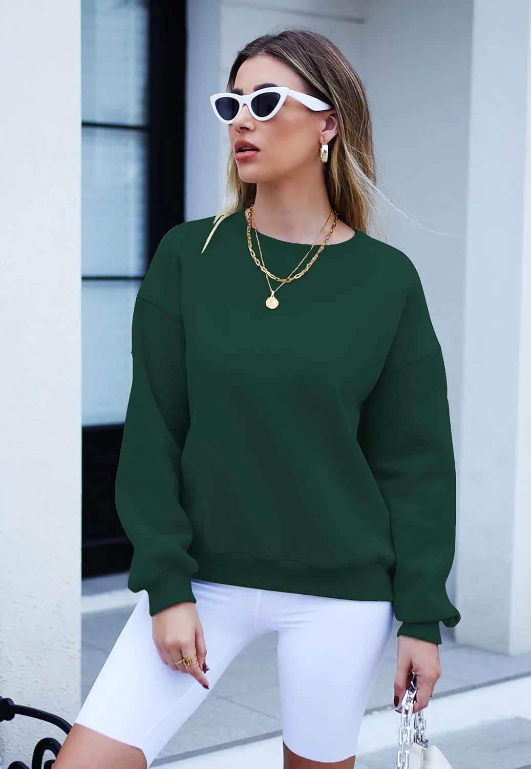 Hount Women's Crew Neck Sweatshirt Oversized Pullover Casual Fleece Long Sleeve Loose Fit Top Shirt Fashion 2024 Fall Clothes