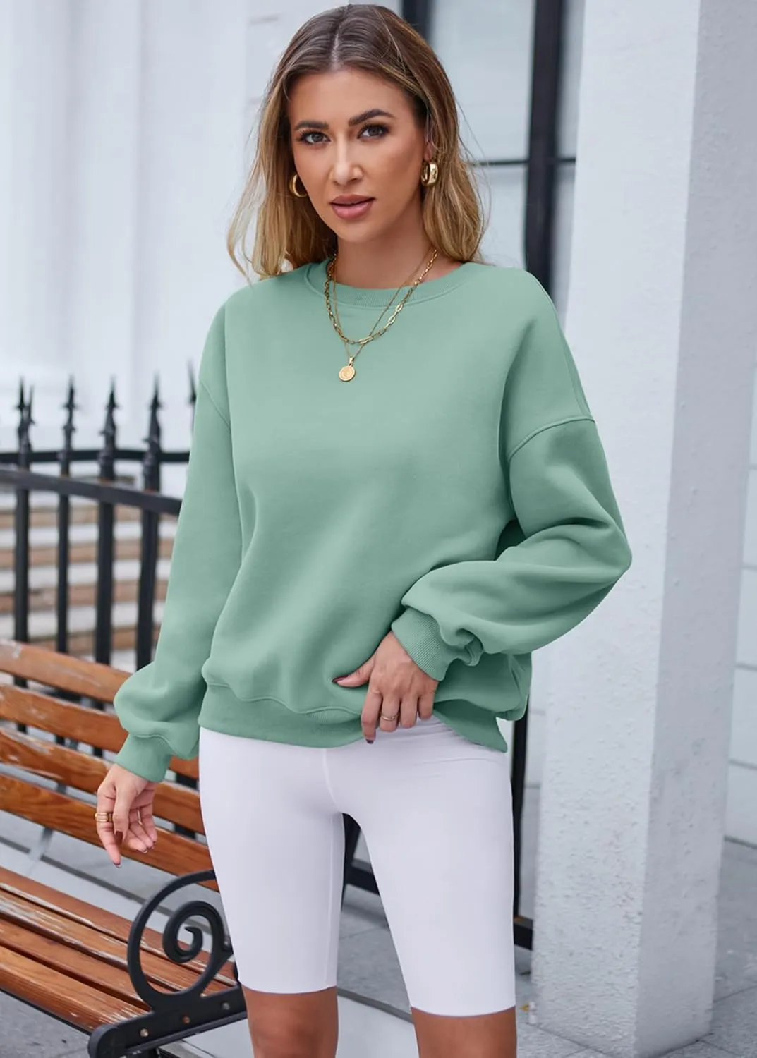 Hount Women's Crew Neck Sweatshirt Oversized Pullover Casual Fleece Long Sleeve Loose Fit Top Shirt Fashion 2024 Fall Clothes